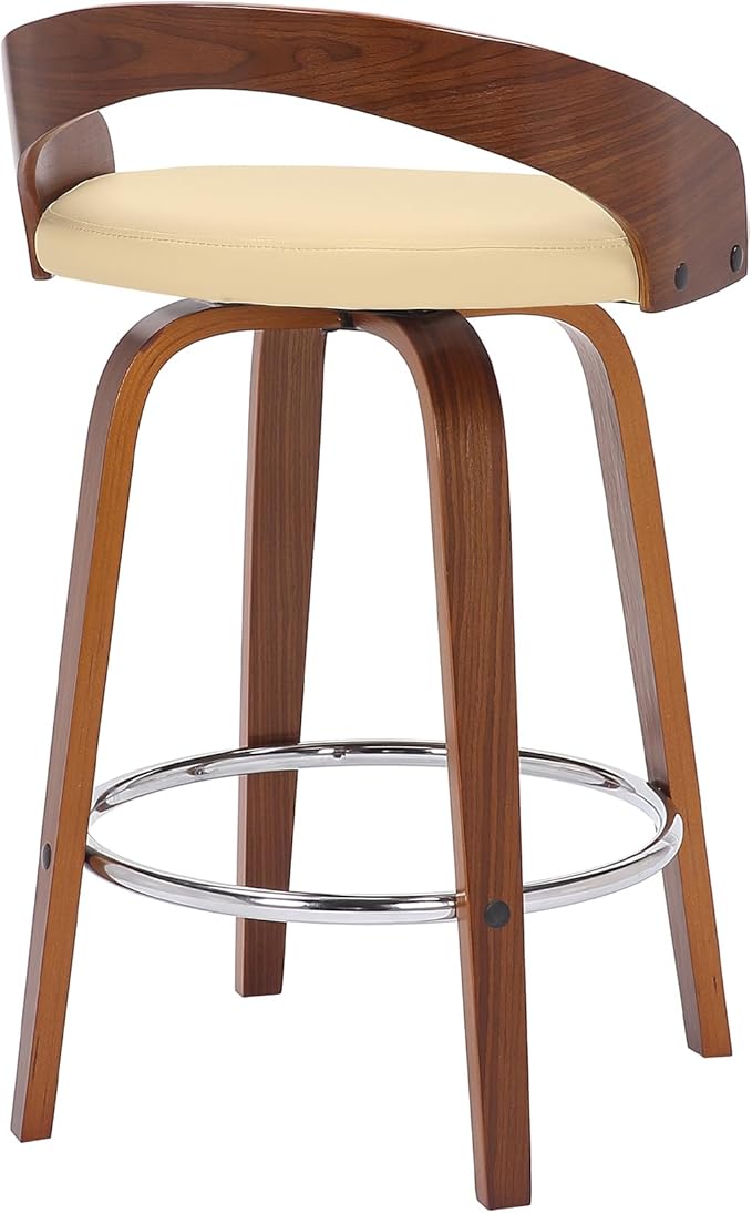 Armen Living Sonia 26" Counter Height Swivel Cream Faux Leather and Walnut Wood - Image 8