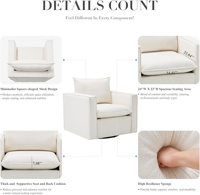 Swivel Accent Chair, 34 Inches Wide Upholstered Arm Chair - Image 3