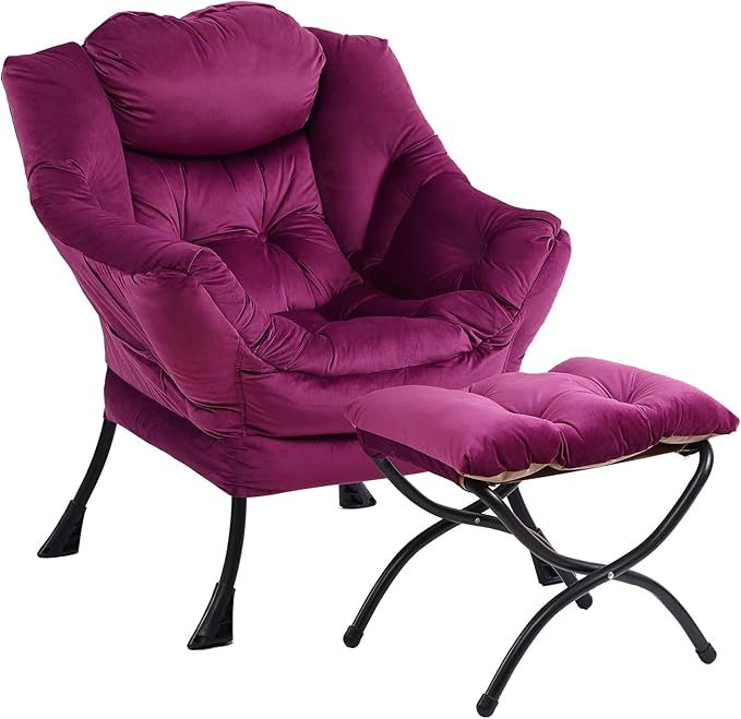 Lazy Chair with Ottoman, Modern Chair with Folding Footrest, Lounge Accent Chair by Furlide