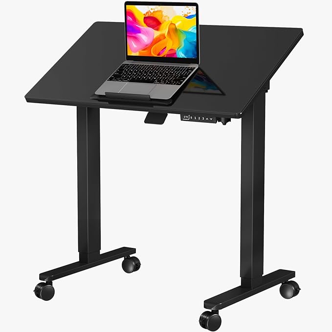 Glass Standing Desk，35inch Whole Piece Rolling Sit Stand Table by LiftSync