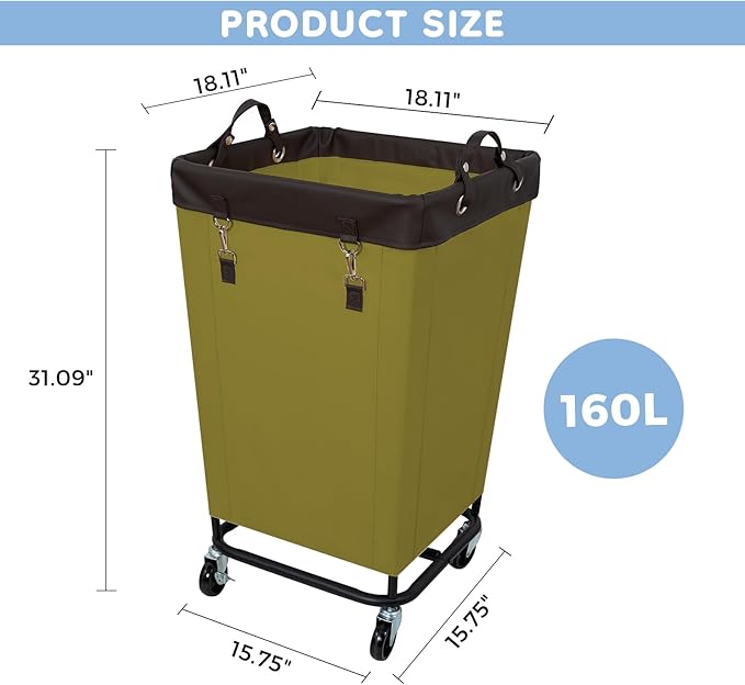 FLYBOX Laundry Hamper with Wheels, 160L Capacity, Steel Frame, Removable Canvas - Image 2