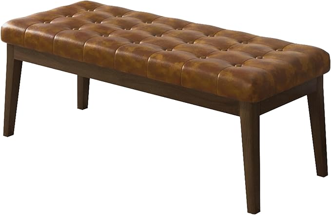 End of Bed Bedroom Bench, Faux Leather Upholstered Tufted Bench - Image 7