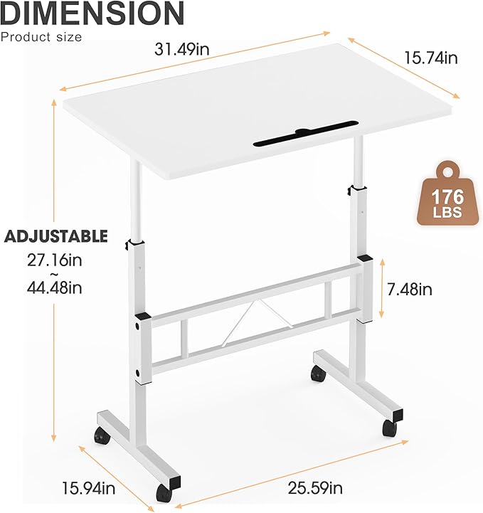 Klvied Small Standing Desk Adjustable Height, Mobile Table - Image 3