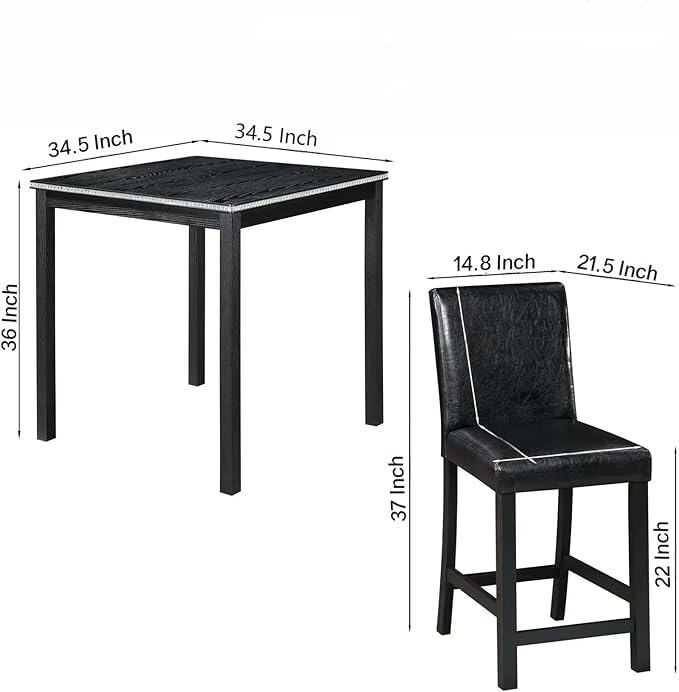 5PCS Wooden Counter Height Table Set, Square Table and 4 Upholstered Chairs - Image 3