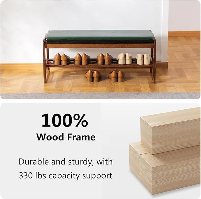 Solid Wood Shoe Bench, 2-Tier Wooden Entryway Bench, Modern Shoe Rack - Image 5