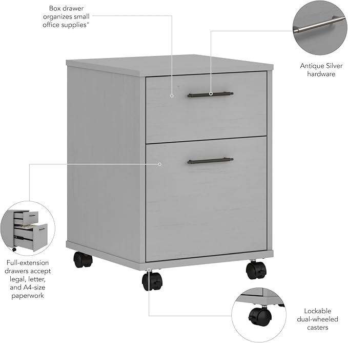 Bush Furniture Key West 2 Drawer Rolling File Cabinet in Cape Cod Gray Mobile - Image 5
