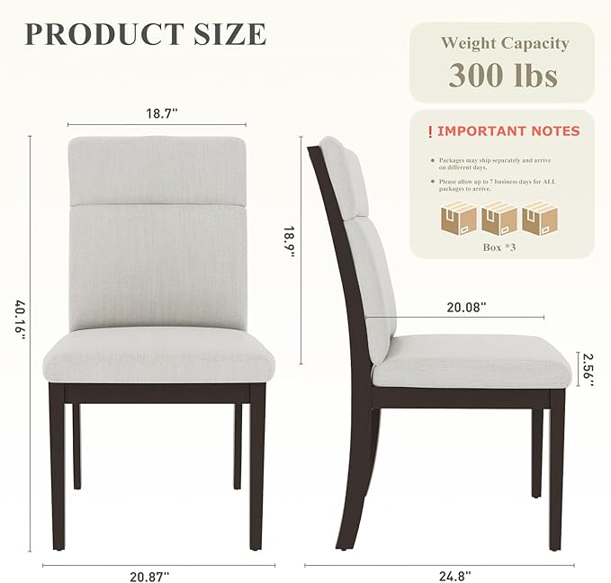 COLAMY Wooden Dining Chairs Set of 6, Modern Fabric Upholstered Kitchen Side - Image 2