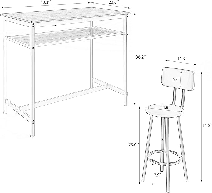 5-Piece Bar Table and Chairs Set, 43.3'' Pub Table Set Modern Small Table and - Image 9