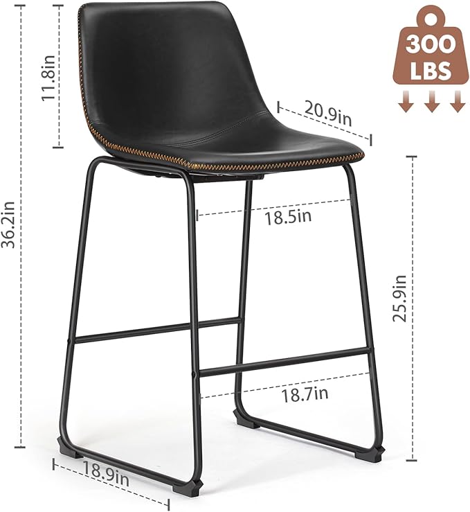 DUMOS 26 Inch Counter Height Bar Stools Set of 2, Modern Faux Leather High - Image 3