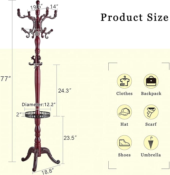 Solid Wood Coat Rack Freestanding, Coat Hanger Stand - Image 2