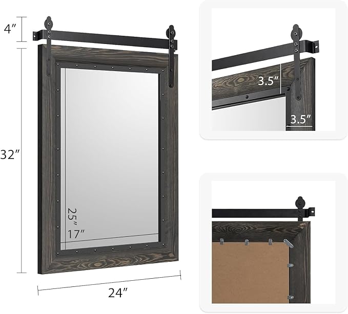 YOSHOOT Farmhouse Barn Door Mirror, Wood Frame Wall Mirror, Wooden Mirror - Image 5
