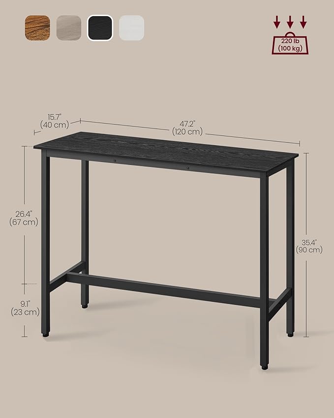 VASAGLE Bar Table, Narrow Long Kitchen Dining Table, Sturdy Metal Frame - Image 3