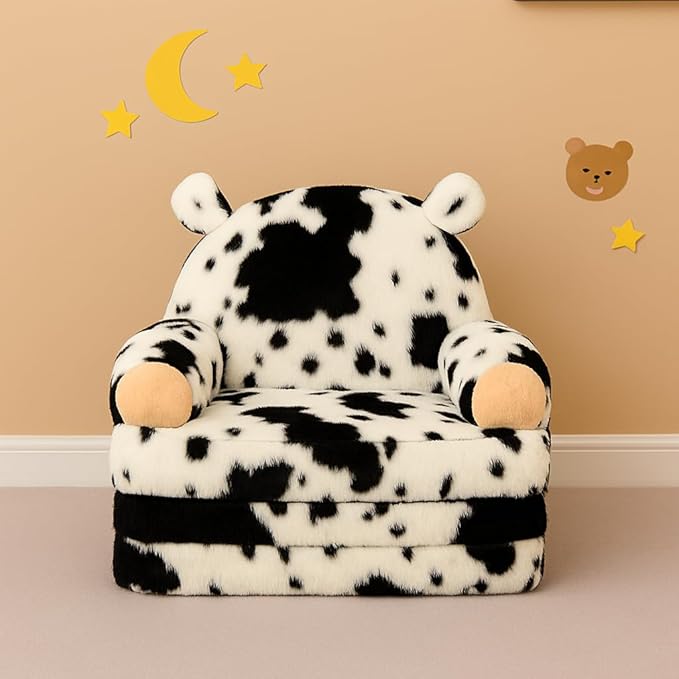Toddler Chair with Faux Rabbit Fur – 2-in-1 Foldable Kids Couch, Soft Sofa - Image 7