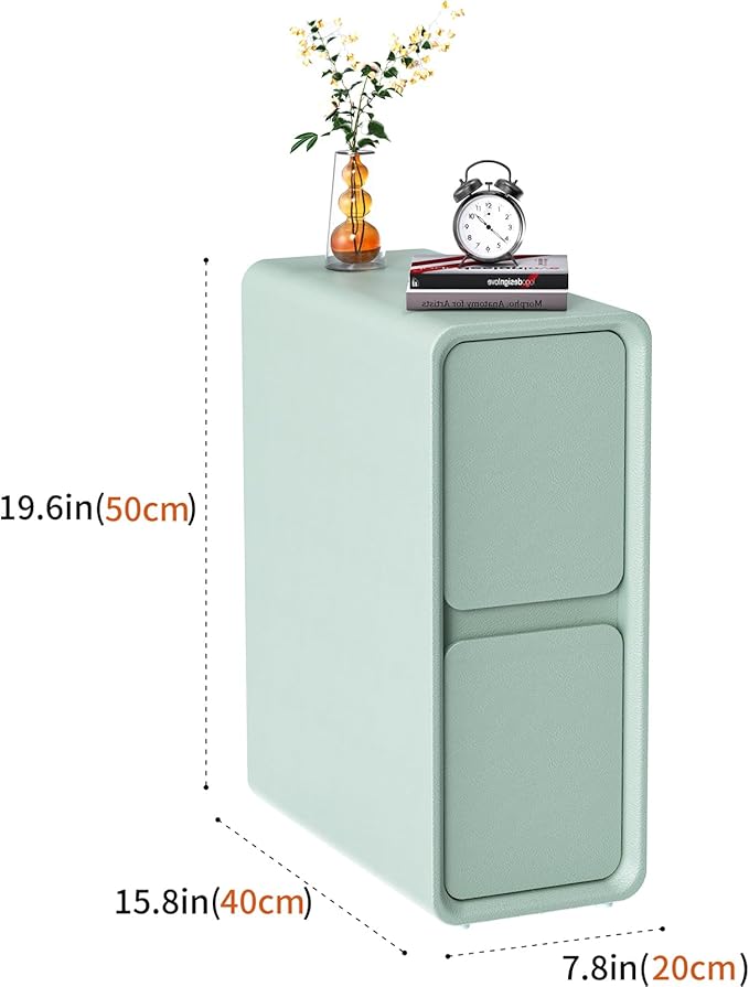 VICITON Modern Narrow Faux Leather Nightstand, Solid Wood Drawer, Storage - Image 2