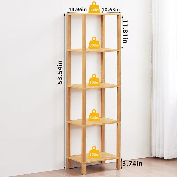 54in Tall Bookshelf 5-Tier Small Narrow Bookcase, Skinny Book Shelf - Image 2