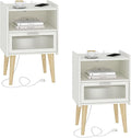 Nightstand with Charging Station, Bedside Tables, End Table Side Table with 2 by MMEOLUOOK