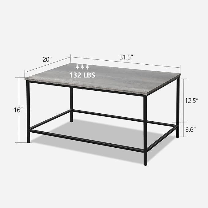 SENIG Small Coffee Table, Modern Industrial Style Rectangular Coffee Table - Image 3