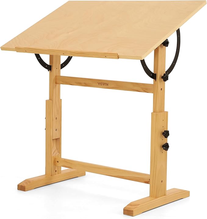 VISWIN Wood Drafting Table for Adults, Solid Pine Wood Artist Desk for Drawing by VISWIN