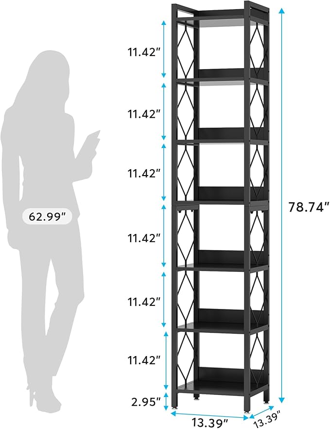 Tribesigns 78.7 Inch Extra Tall Narrow Bookshelf, 7 Tier Skinny Bookcase - Image 2