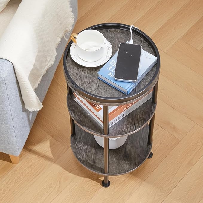 Small Round Side Table with Charging Station - Image 6