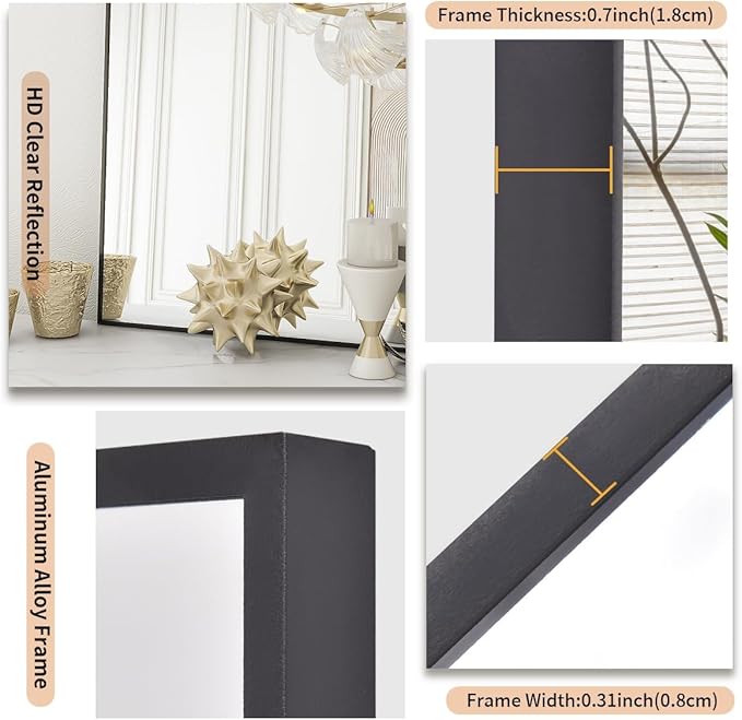 Koonmi Black Mirrors for Wall, 30x40 Inch Bathroom Mirror, Rectangular Wall - Image 5