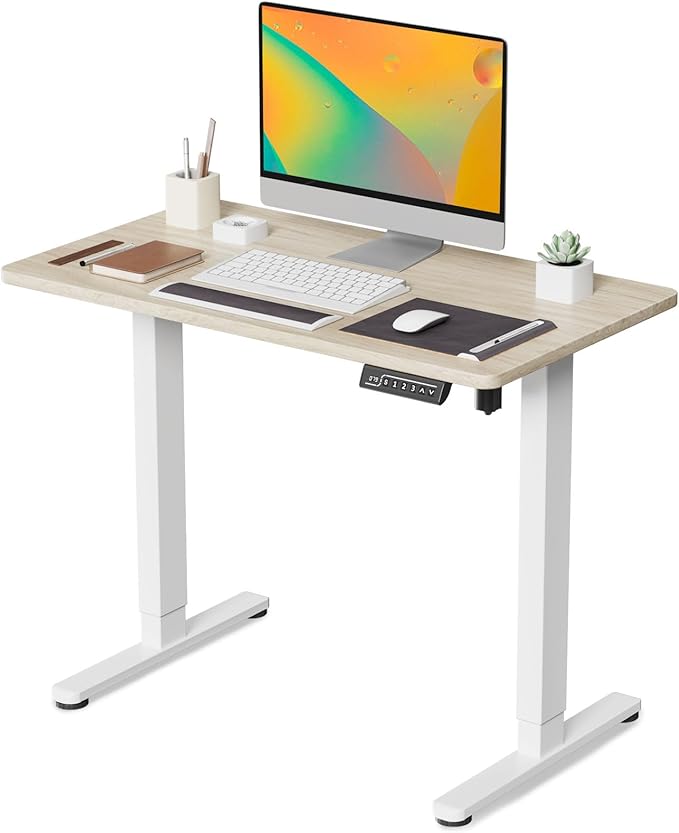 JOY worker Small Electric Standing Desk, Light Walnut Sit to Stand Workstation by JOYworker