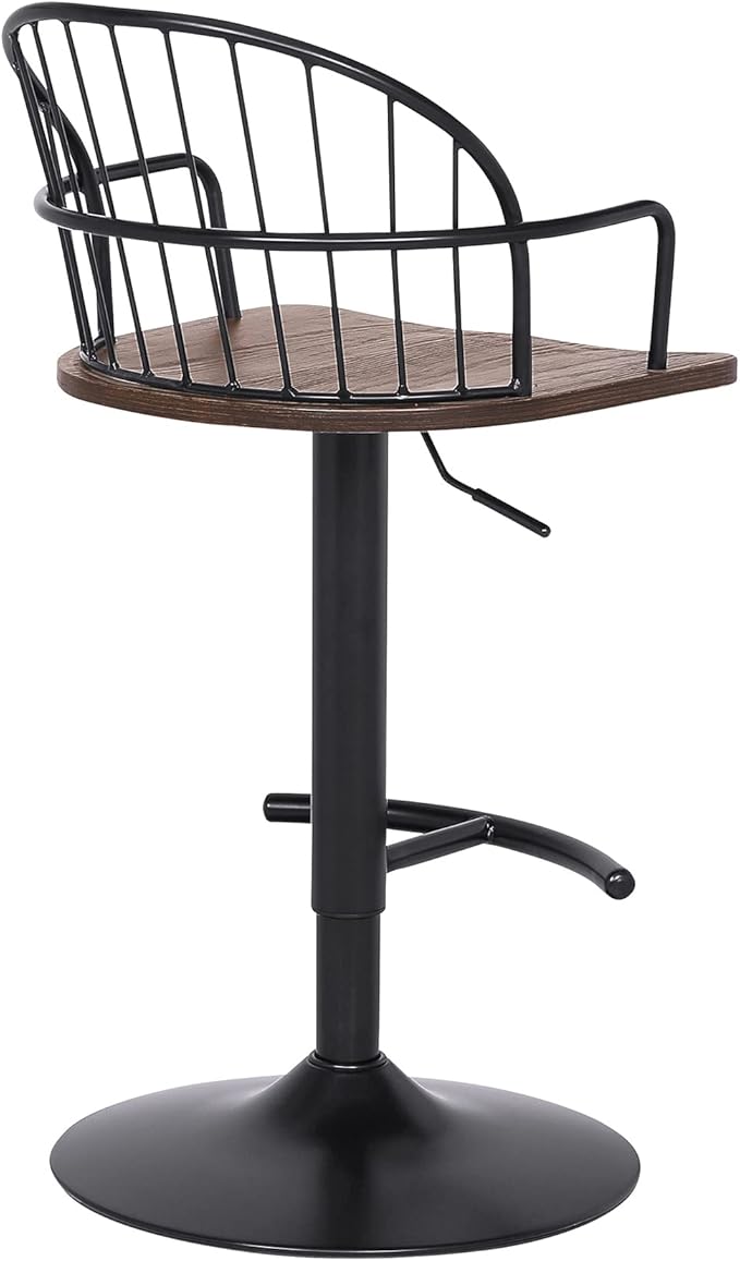Armen Living Edward Adjustable Walnut Glazed Barstool in Black Powder Coated - Image 6
