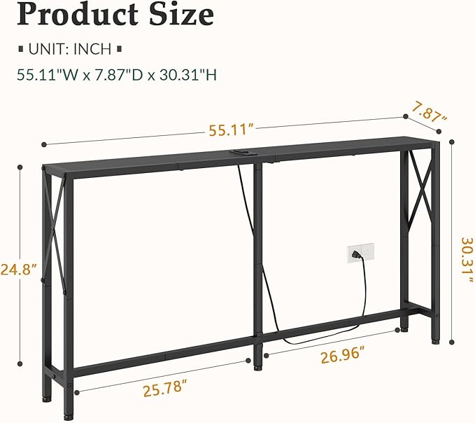55.1" Narrow Sofa Table, Console Table - Image 3