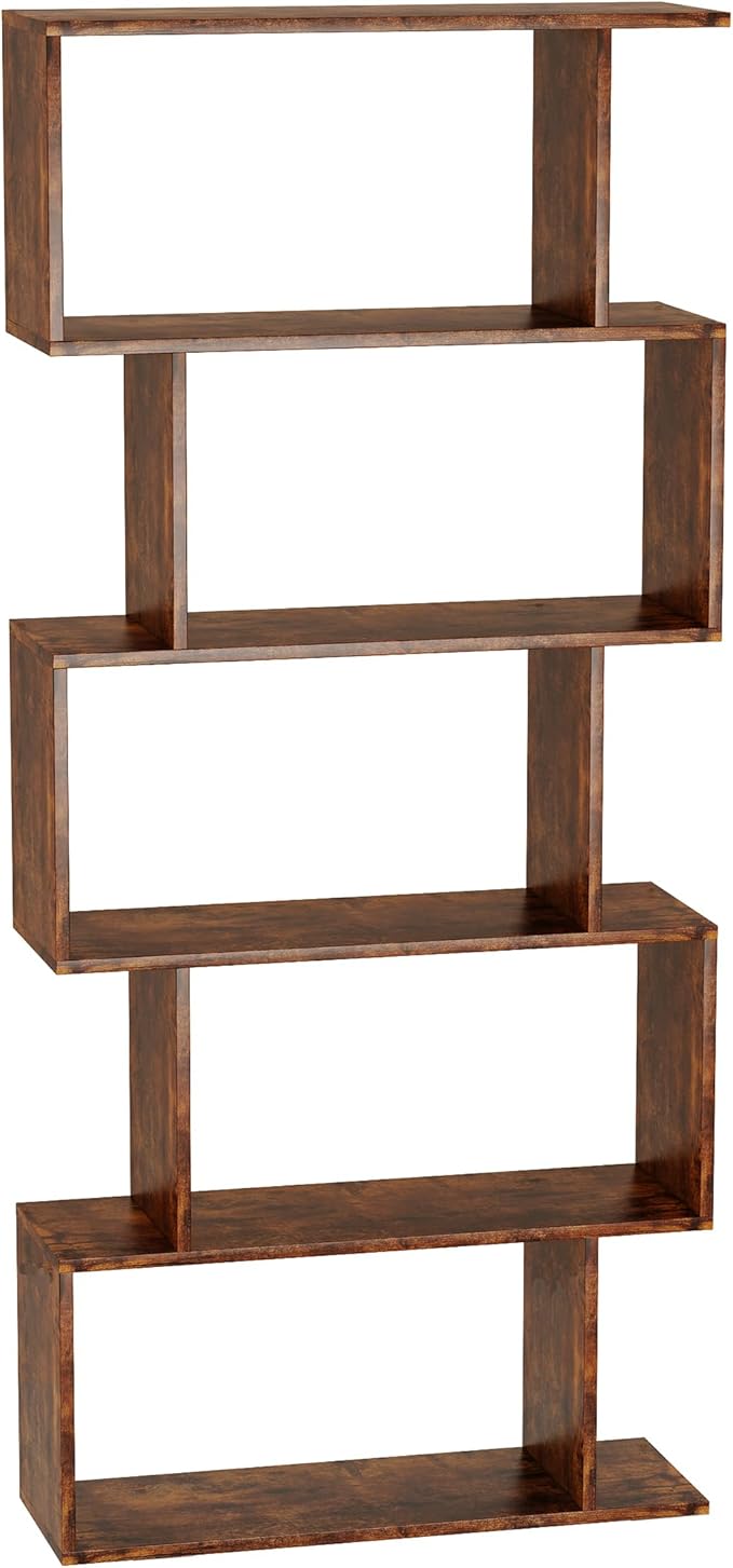 Yusong Bookshelf 5-Tier, Geometric Bookcase S Shaped Book Shelves - Image 8