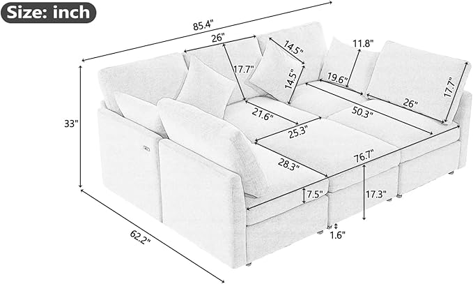 Ball & Cast Oversize Modular Sectional Sofa, 85.4" 5-Seater Couch - Image 2