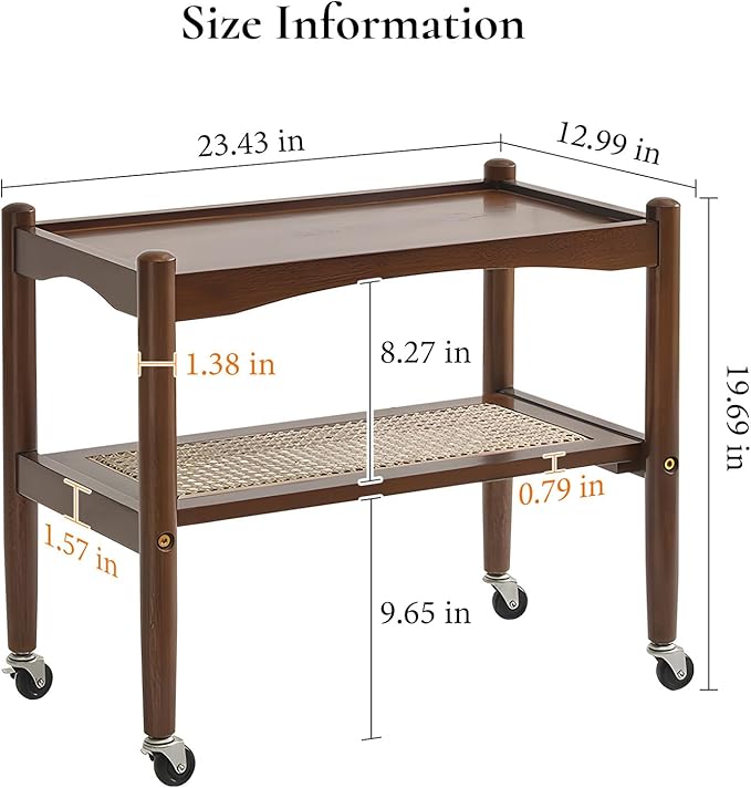 Rattan Side Table with Wheels, Small End Table with Storage, Narrow Wooden Bed - Image 2