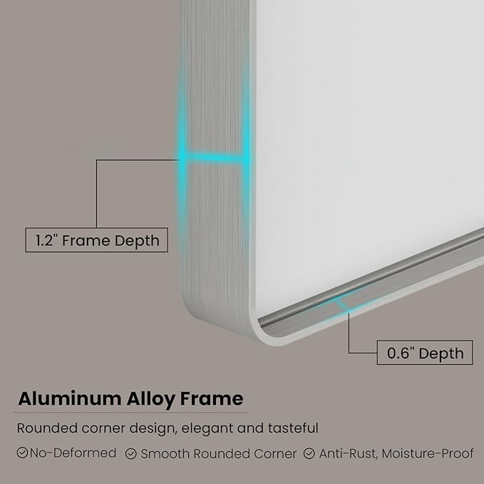 Brushed Nickel Bathroom Mirror 77x36 Inch, Brushed Silver Metal Frame Mirror - Image 4