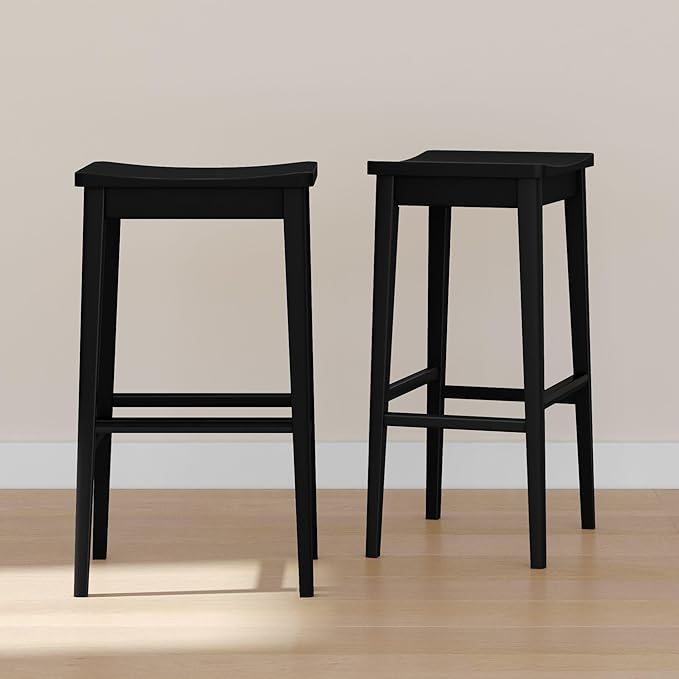 Plank+Beam Smythe Bar Stool, Sturdy Wood Modern Kitchen Bar Height Stool by PlankBeam
