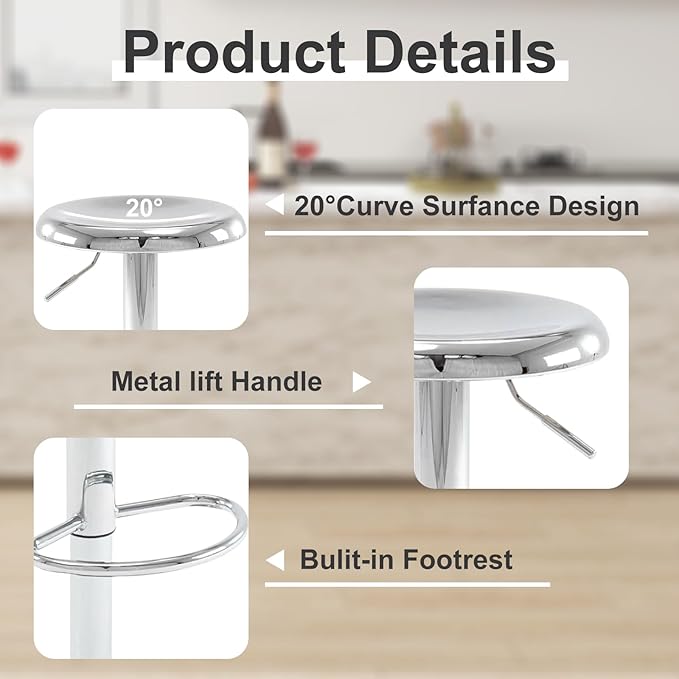Bar Stools - 2 Pack, Adjustable Swivel Height Counter Bar Stool, Modern Metal - Image 4