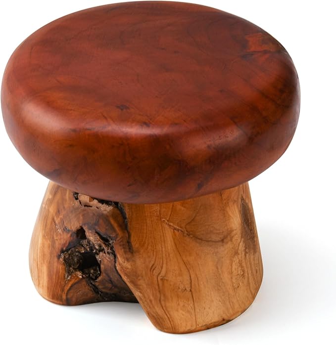 8 Inch Small Mushroom Wood Decoration, Unique Design Live Edge Wood Stool - Image 7