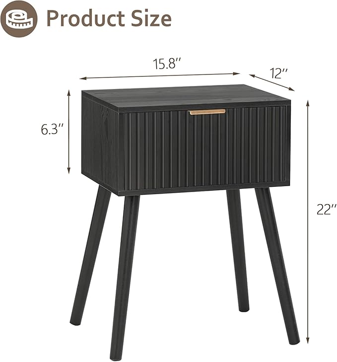 Black Nightstand, Small End Tables Living Room, Accent Bedside Table - Image 6