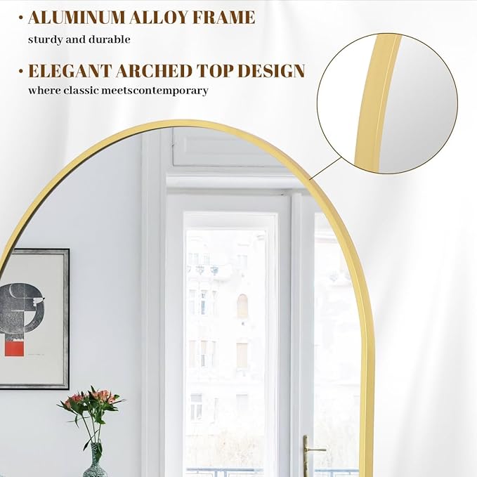 Koonmi 41"x81" Arched Full Length Mirror, Standing Hanging or Leaning - Image 3