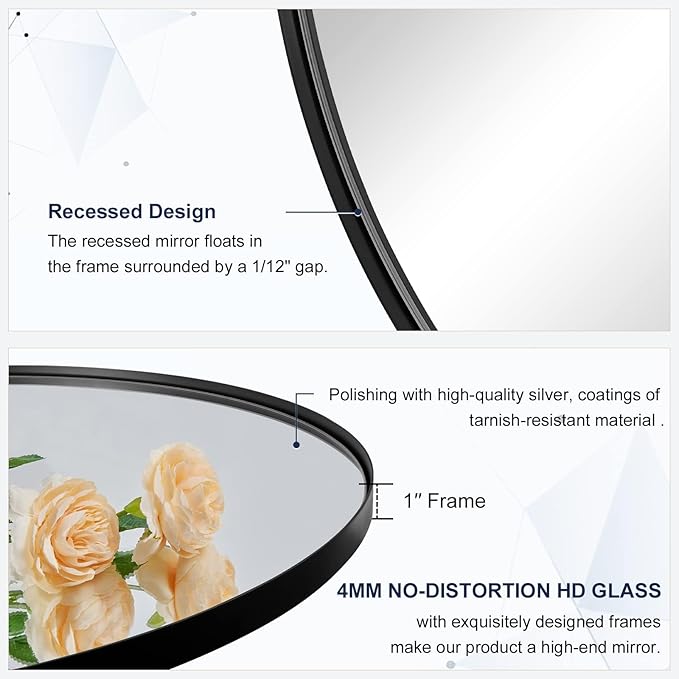 ANDY STAR Round Wall Mirror, Modern Metal Frame Bathroom Vanity Mirror - Image 4