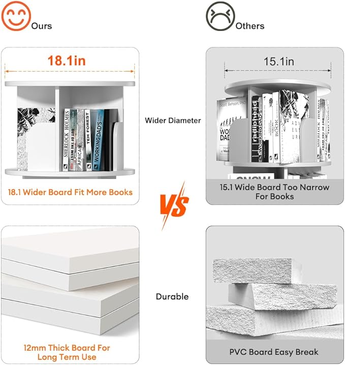 Nidouillet Rotating Bookshelf, Revolving Bookcase 360 Display Round Bookshelf - Image 5