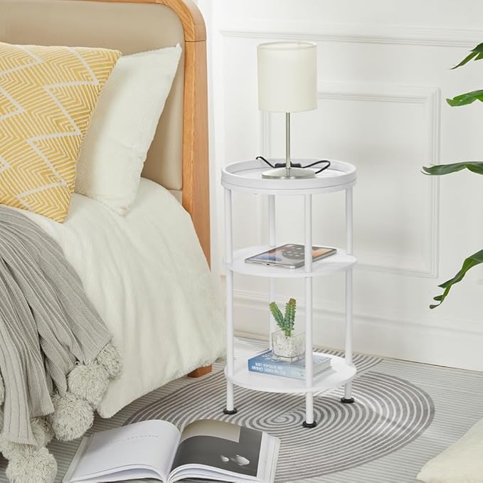 Small Round End Table with Charging Station, 3-Tier Accent Couch Beside Table - Image 7