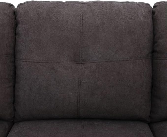 Dark Brown L-Shaped 3-Piece Flannel Sofa - Image 6
