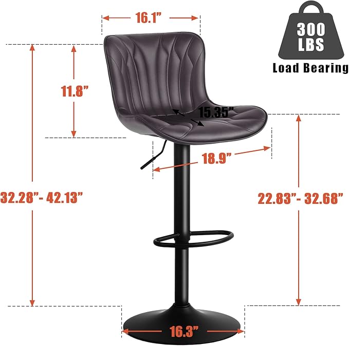 YOUNIKE Brown Bar Stools Set of 4 Modern Swivel Counter Height Bar Chair - Image 2