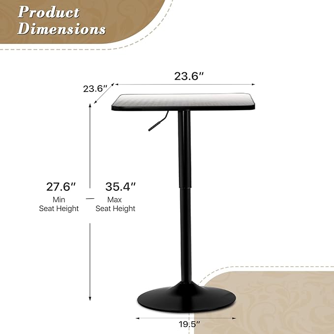 Athena Collection Modern Bar Table Square Top Height Adjustable, Tall Bistro - Image 3