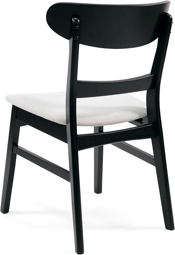 Set of 2 Solid Wood Dining Chairs, Fabric Upholstered Seat Mid-Century Modern - Image 5