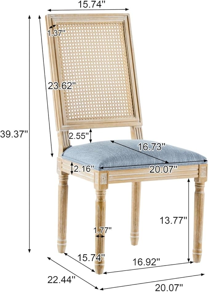 Merax Upholstered Solid Wood Dining Chairs Set of 2, French Country Style - Image 2