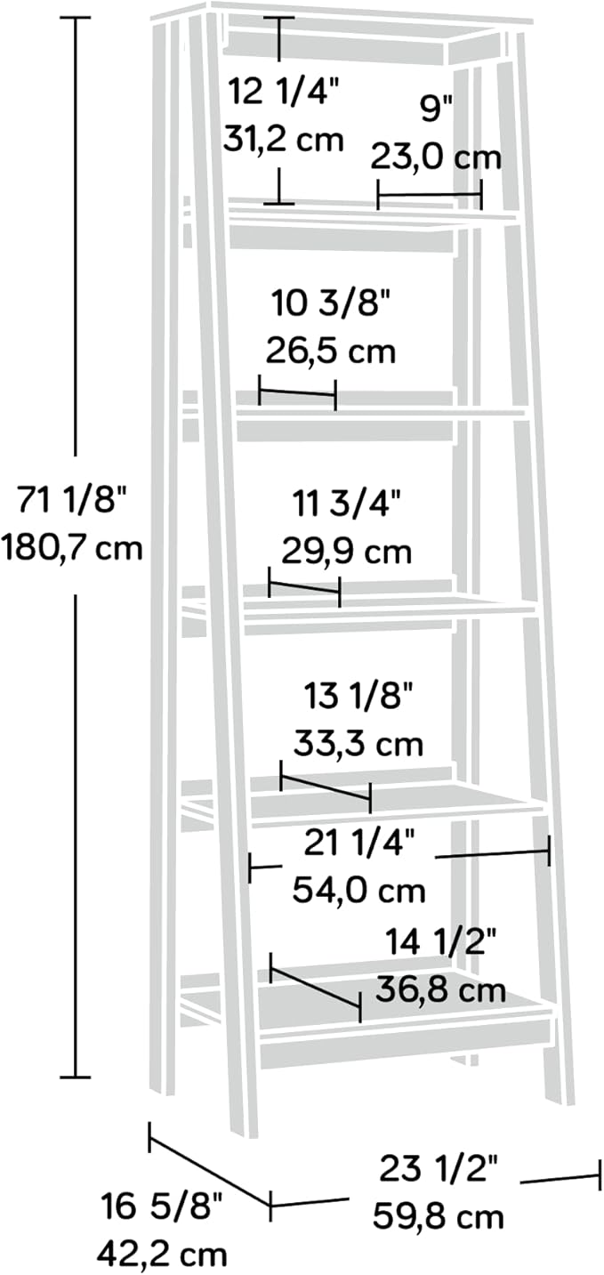 Sauder Ladder Bookshelf 5 Tier Trestle Ladder Shelf Wooden Bookcase, in Mystic - Image 3