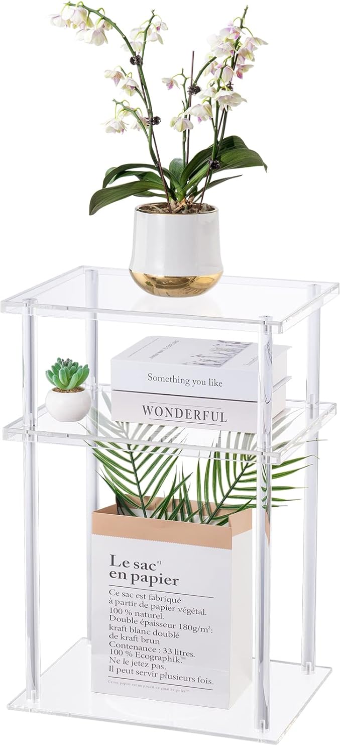 HMYHUM Clear Acrylic Side Table, 3-Tier End Table by HMYHUM