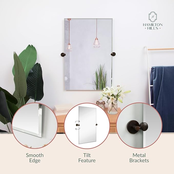 Hamilton Hills 24x36 inch Frameless Pivot Mirrors - Image 4