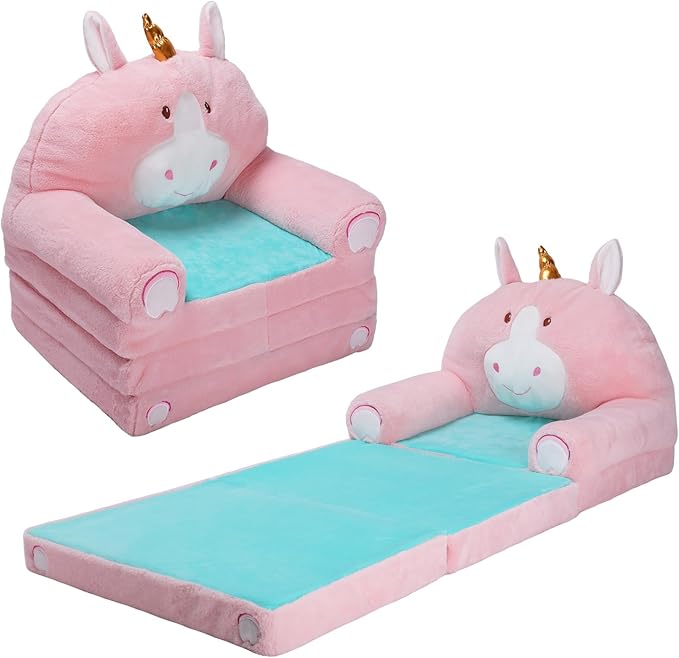 Foldable Kids Couch Toddler Backrest Armchair 2 In 1 Flip Open Sofa Bed by Decalsweet