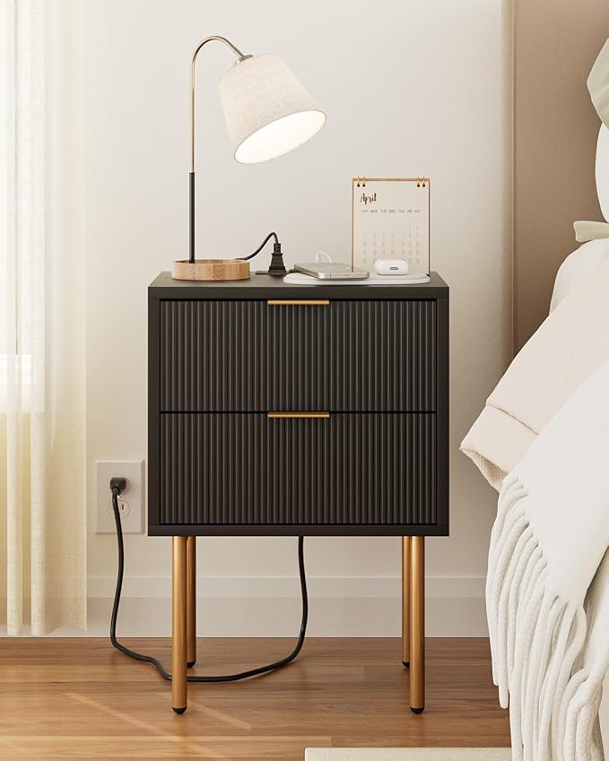 Masupu Nightstand with Charging Station, Mid-Century Modern Bedside Table with - Image 9